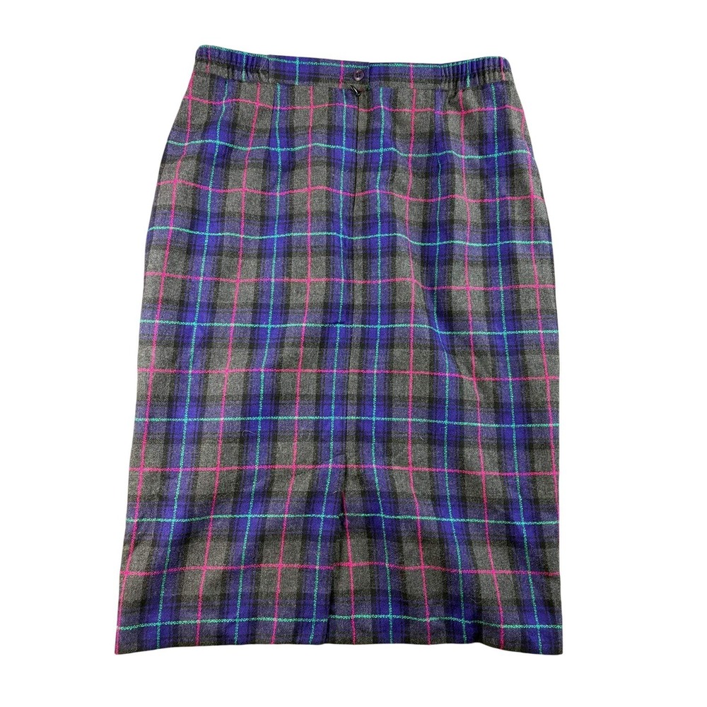 Vintage Tan Jay by Nygard Pencil Midi Skirt 16 Purple Gray Wool Blend USA Preppy